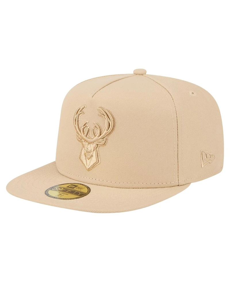 New Era Men's Khaki Milwaukee Bucks Color Pack A-Frame 59FIFTY Fitted Hat