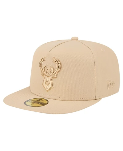 New Era Men's Khaki Milwaukee Bucks Color Pack A-Frame 59FIFTY Fitted Hat