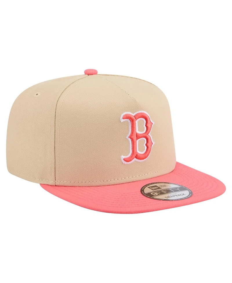 New Era Men's Light Beige/Coral Boston Red Sox Color Pack A-Frame 9FIFTY Snapback Hat
