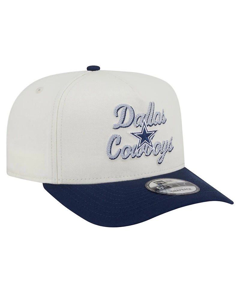 New Era Men's Cream/Navy Dallas Cowboys Chainstitch A-Frame 9FIFTY Adjustable Hat
