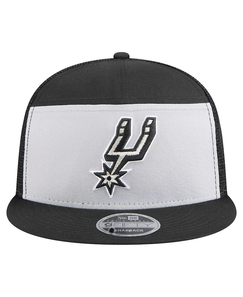 New Era Men's Black/Silver San Antonio Spurs Outdoor Split Panel 9FIFTY Snapback Hat