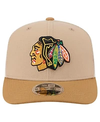 New Era Men's Tan/Light Brown Chicago Blackhawks Two-Tone Trucker 9SEVENTY Stretch Snap Adjustable Hat