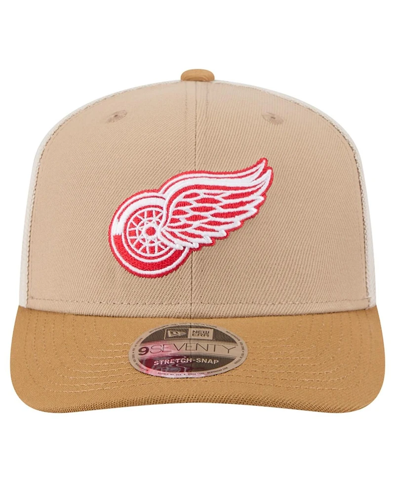 New Era Men's Tan/Light Brown Detroit Red Wings Two-Tone Trucker 9SEVENTY Stretch Snap Adjustable Hat