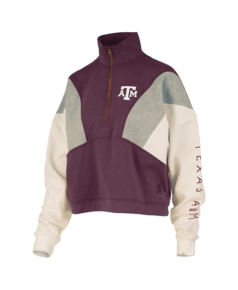 Pressbox Women's Maroon Texas A M Aggies Ferrara Color Block Quarter-Zip Sweatshirt