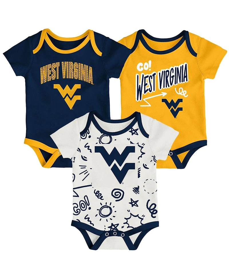 Outerstuff Baby Boys and Girls 3-Pack West Virginia Mountaineers All Day Play Bodysuit Set