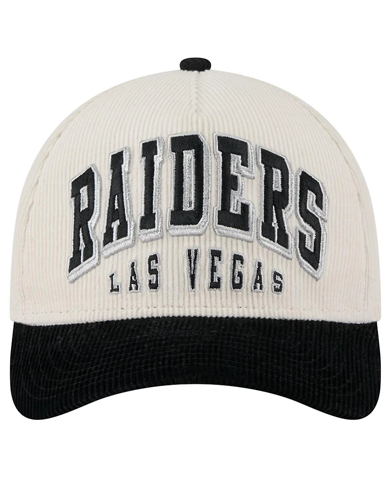 New Era Men's Cream/Black Las Vegas Raiders Two-Tone Sided Corduroy 9FORTY A-Frame Adjustable Hat