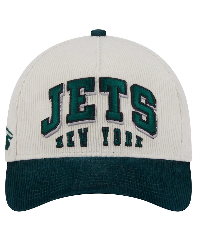 New Era Men's Cream/Green New York Jets Two-Tone Sided Corduroy 9FORTY A-Frame Adjustable Hat