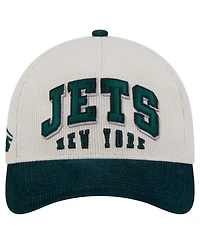 New Era Men's Cream/Green New York Jets Two-Tone Sided Corduroy 9FORTY A-Frame Adjustable Hat