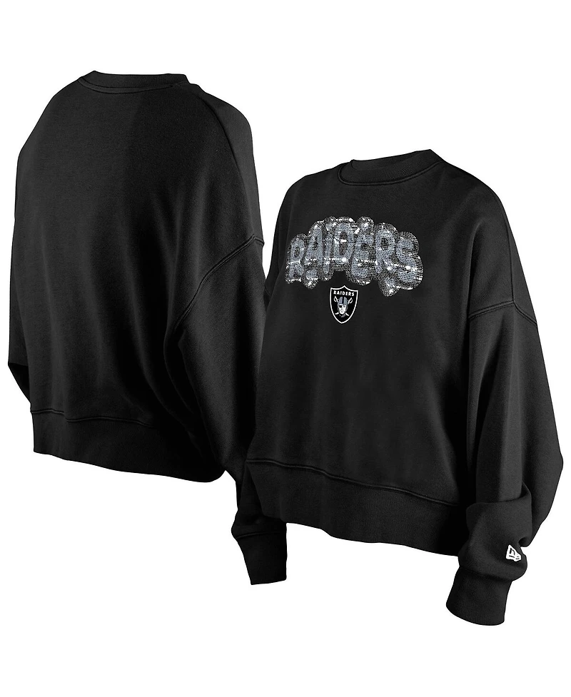 New Era Girl's Black Las Vegas Raiders Flip Sequin Sweatshirt