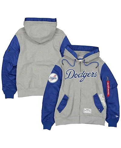 New Era Men's Heather Gray/Royal Los Angeles Dodgers Full-Zip Hoodie Jacket