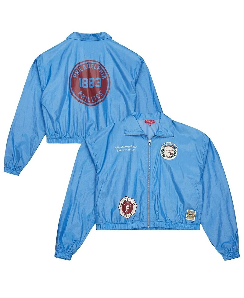 Mitchell & Ness Women's Blue Philadelphia Phillies Nylon Cropped Full-Zip Jacket