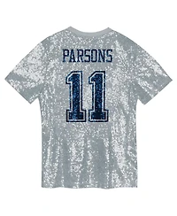 Outerstuff Big Girls Micah Parsons Silver Dallas Cowboys Sequin V-Neck Fashion Jersey
