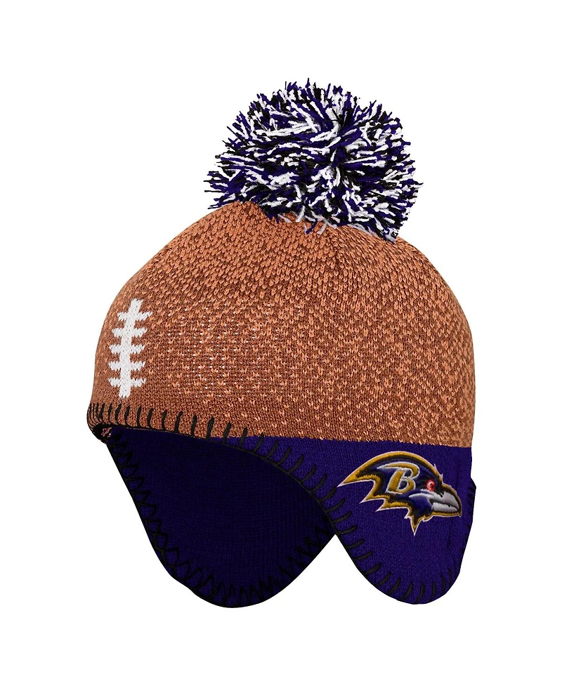 Outerstuff Baby Boys and Girls Brown Baltimore Ravens Football Head Knit with Pom Hat