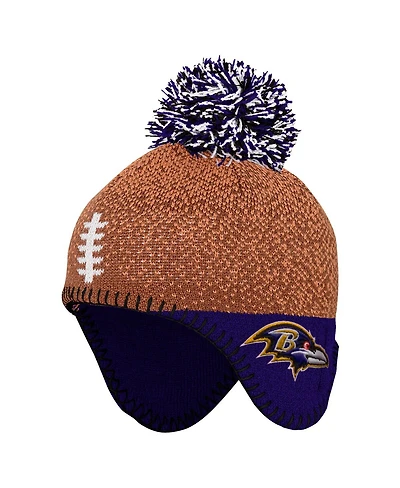 Outerstuff Baby Boys and Girls Brown Baltimore Ravens Football Head Knit with Pom Hat