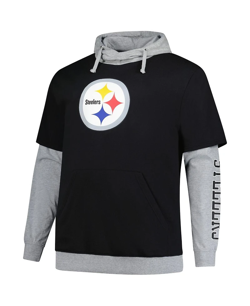 Fanatics Men's Black/Heather Gray Pittsburgh Steelers Big Tall Twofer Pullover Hoodie
