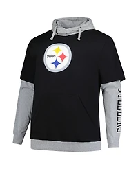 Fanatics Men's Black/Heather Gray Pittsburgh Steelers Big Tall Twofer Pullover Hoodie
