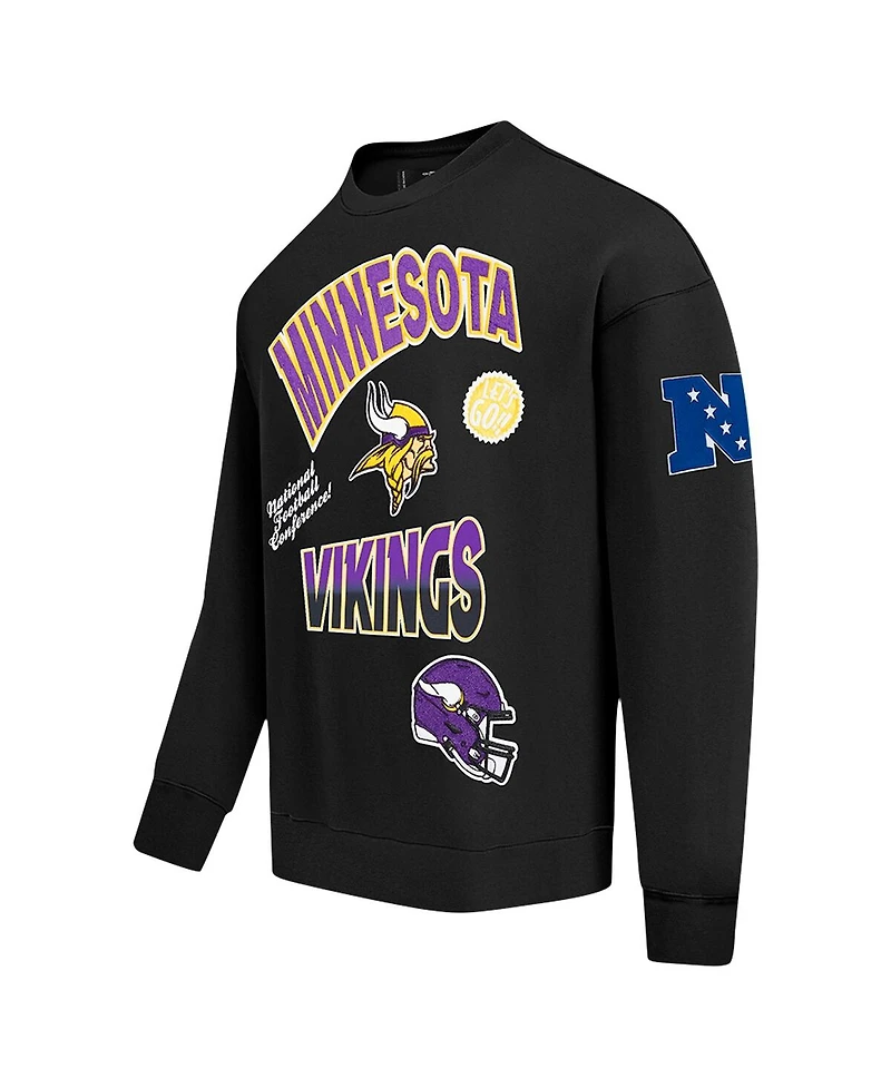Pro Standard Men's Black Minnesota Vikings Turn It Up Drop Shoulder Pullover Sweatshirt
