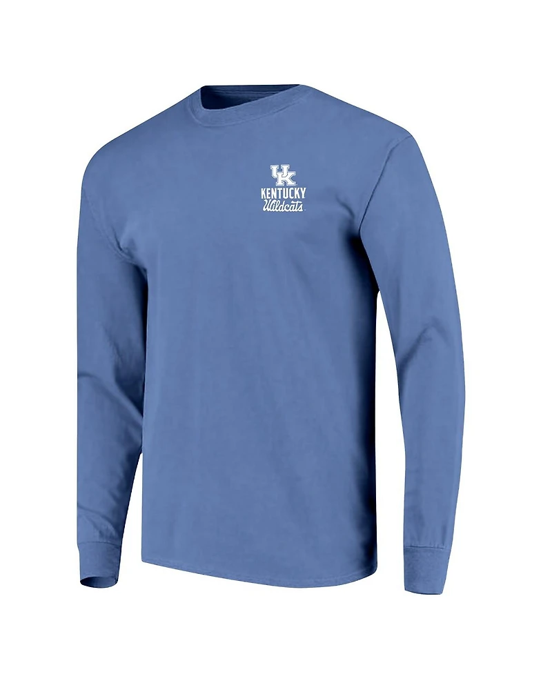 Image One Men's Royal Kentucky Wildcats Comfort Colors Mascot Overlay Long Sleeve T-Shirt