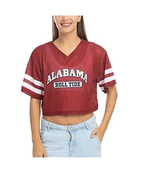 ZooZatz Women's Crimson Alabama Tide Mesh Cropped V-Neck T-Shirt