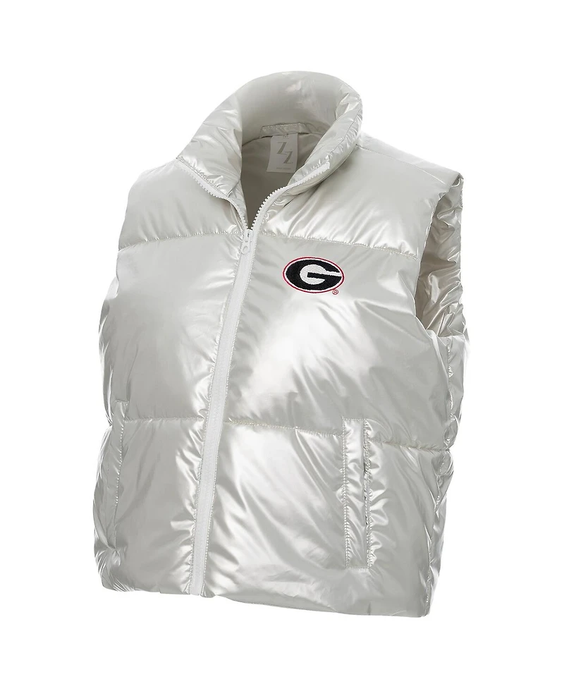 ZooZatz Women's Silver Georgia Bulldogs Metallic Cropped Full-Zip Sleeveless Puffer Vest