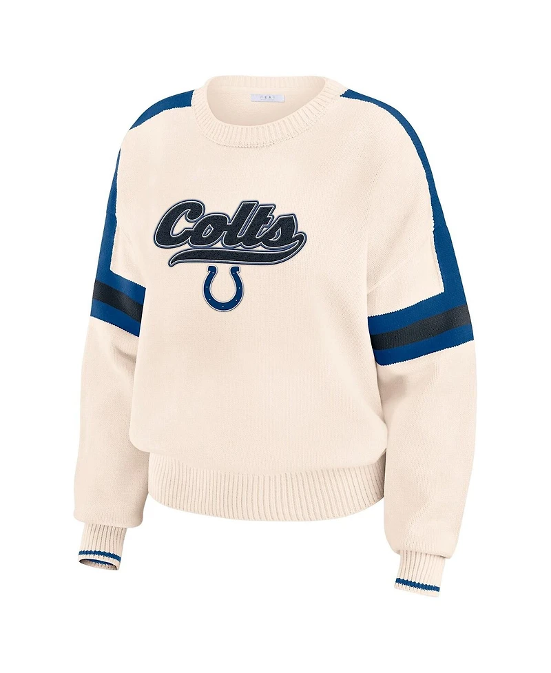 Wear by Erin Andrews Women's Cream Indianapolis Colts Stripe Pullover Sweater