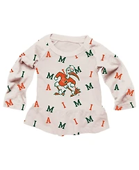 Wes & Willy Girls Toddler 2-Piece Oatmeal Miami Hurricanes Ruffle Raglan Long Sleeve T-Shirt and Leggings Set