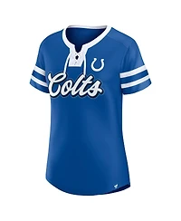 Fanatics Women's Royal Indianapolis Colts True Catch Iconic Rhinestone Bling Athena Lace-Up T-Shirt