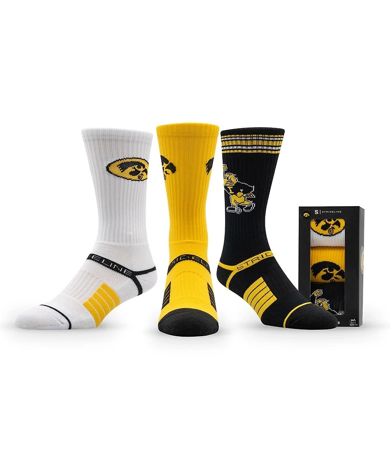 Strideline Men's and Women's 3-Pack Iowa Hawkeyes Premium Knit Crew Socks