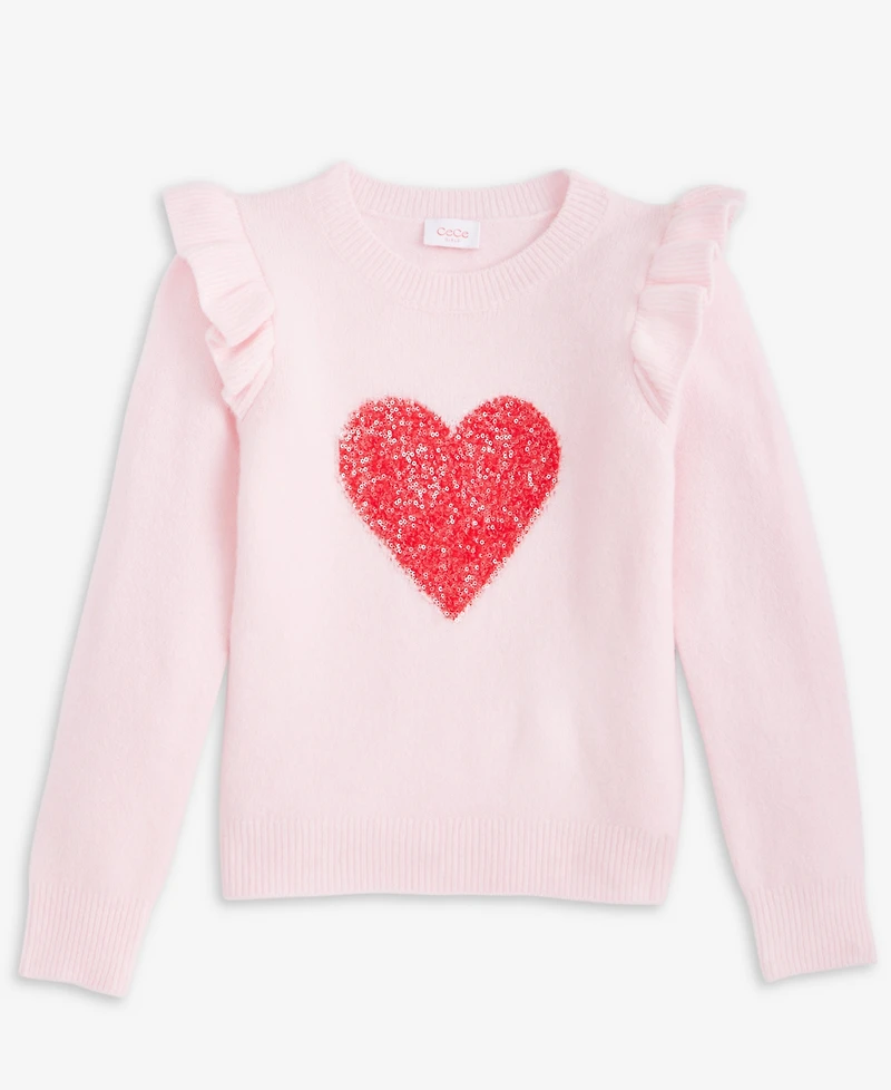 CeCe Girls 7-16 Ruffled-Trim Sequin-Heart Pullover Sweater