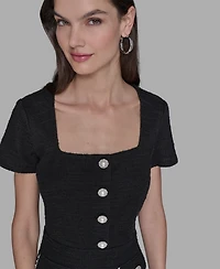 Karl Lagerfeld Paris Women's Embellished Knit Tweed A-line Dress