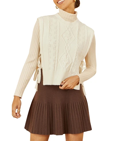 Yumi Women's Floral Cable Knit Side Tie Pullover