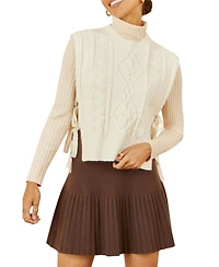 Yumi Women's Floral Cable Knit Side Tie Pullover