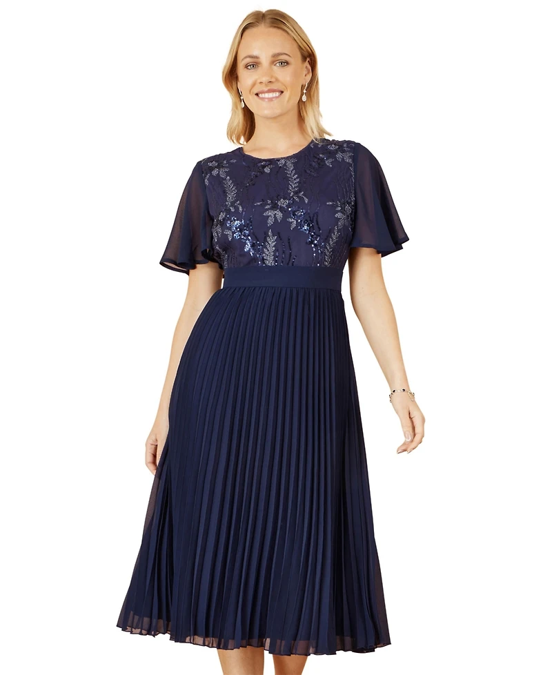 Yumi Women's Sequin Embellished Pleated Midi Dress