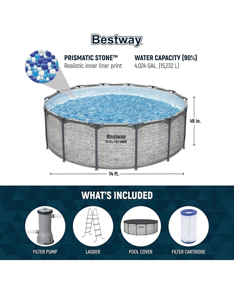 Bestway Steel Pro Max 14'x48" Round Above Ground Swimming Pool with Pump & Cover