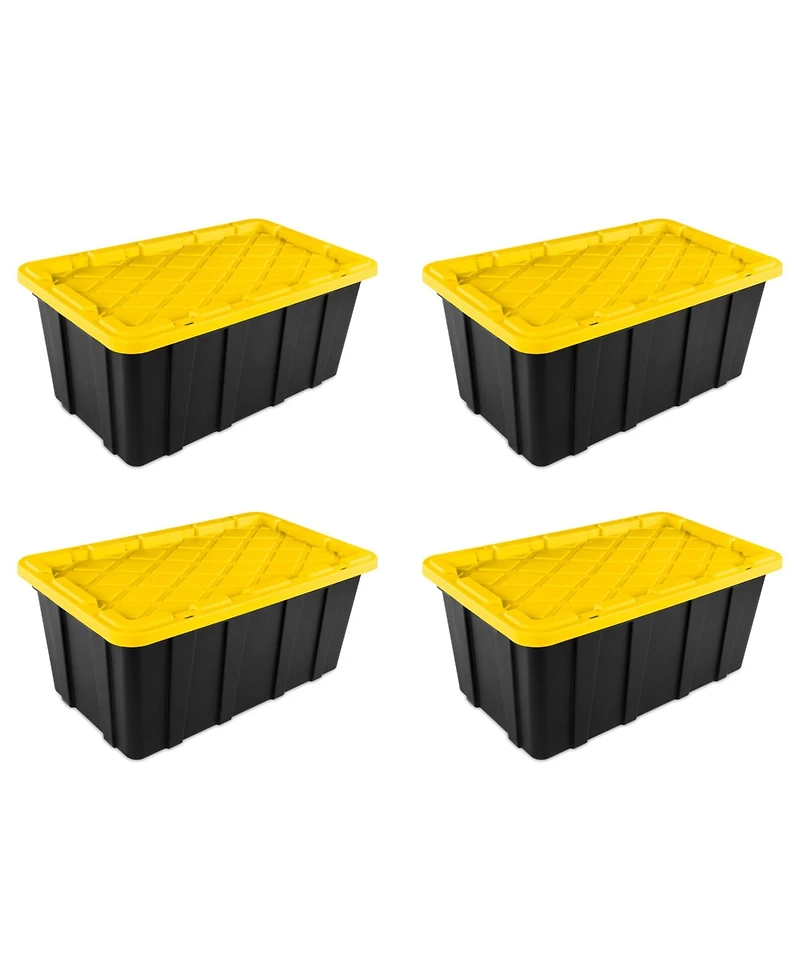 Sterilite 38 Gallon Industrial Stackable Storage Tote Lidded Containers, 4 Pack