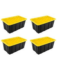 Sterilite 38 Gallon Industrial Stackable Storage Tote Lidded Containers, 4 Pack