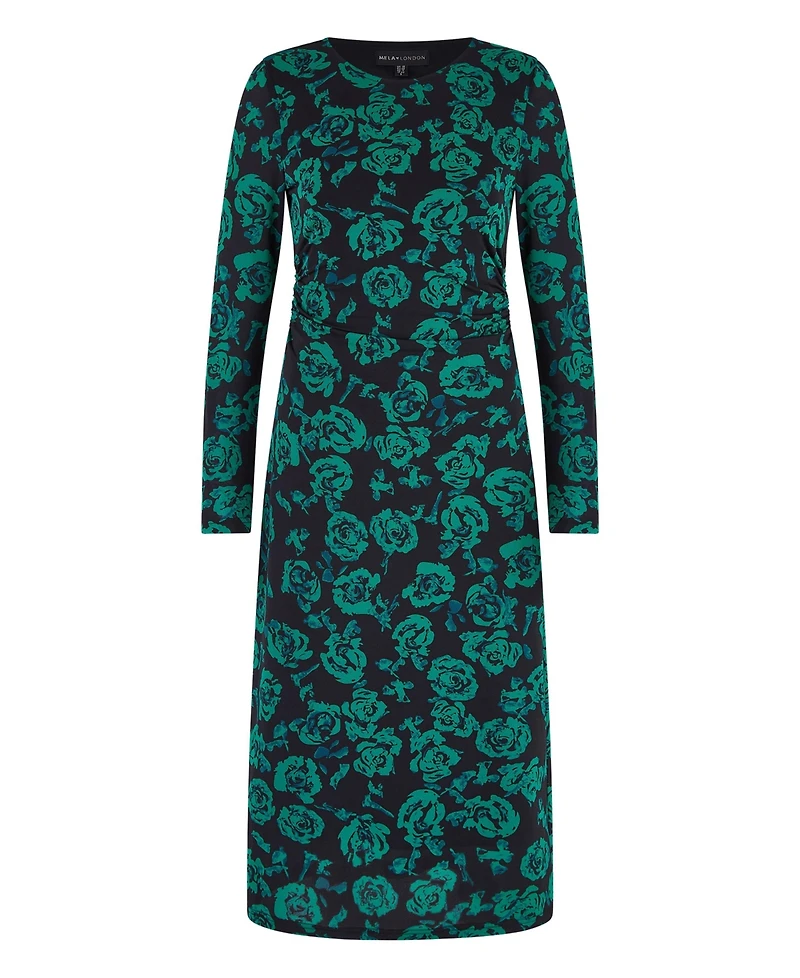 Yumi Women's Floral Fitted Mesh Midi Dress