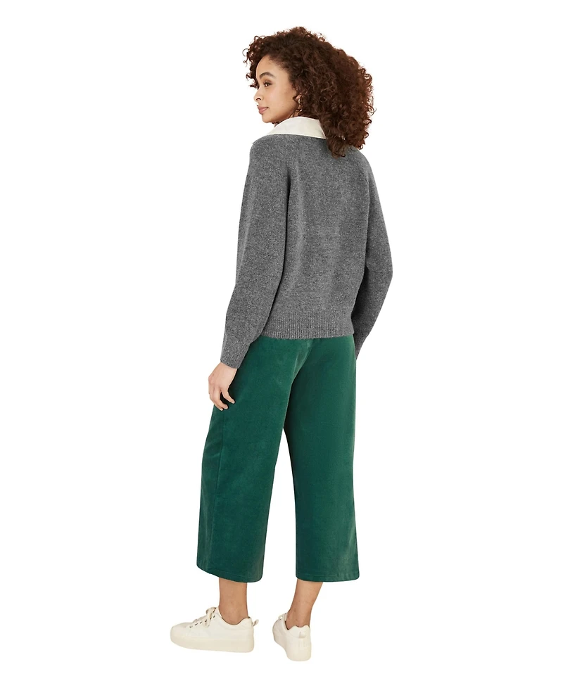 Yumi Women's Cord Cropped Wide Leg Pants