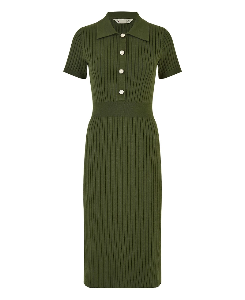 Yumi Women's Fitted Rib Knitted Midi Dress