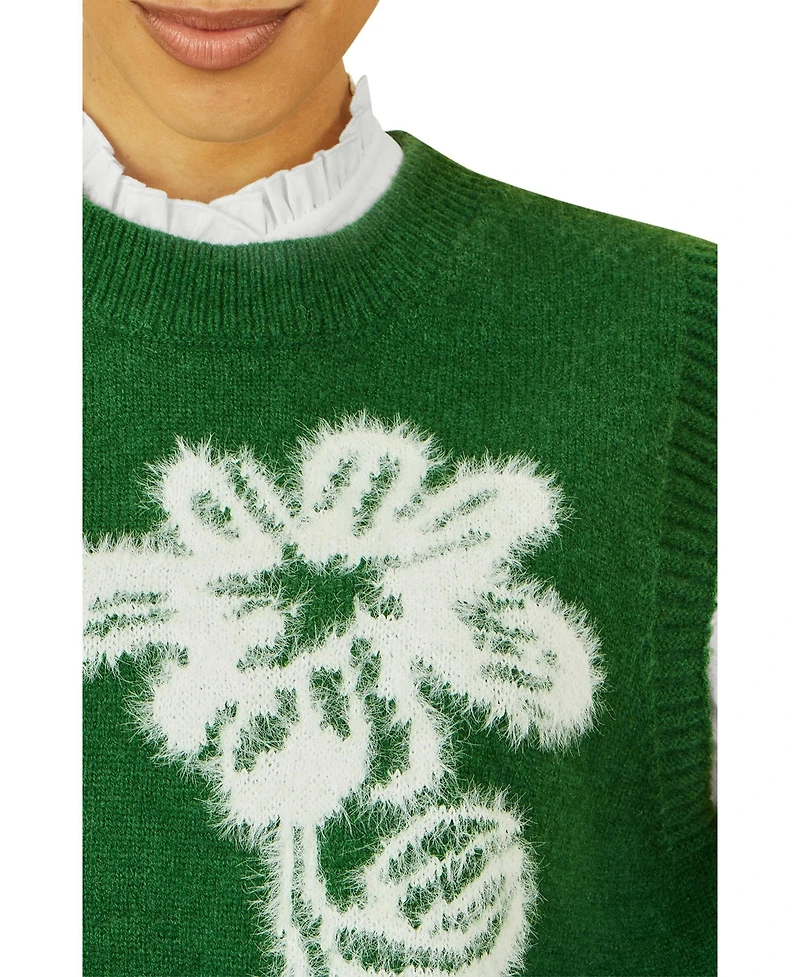Yumi Women's Knitted Floral Sleeveless Sweater Vest