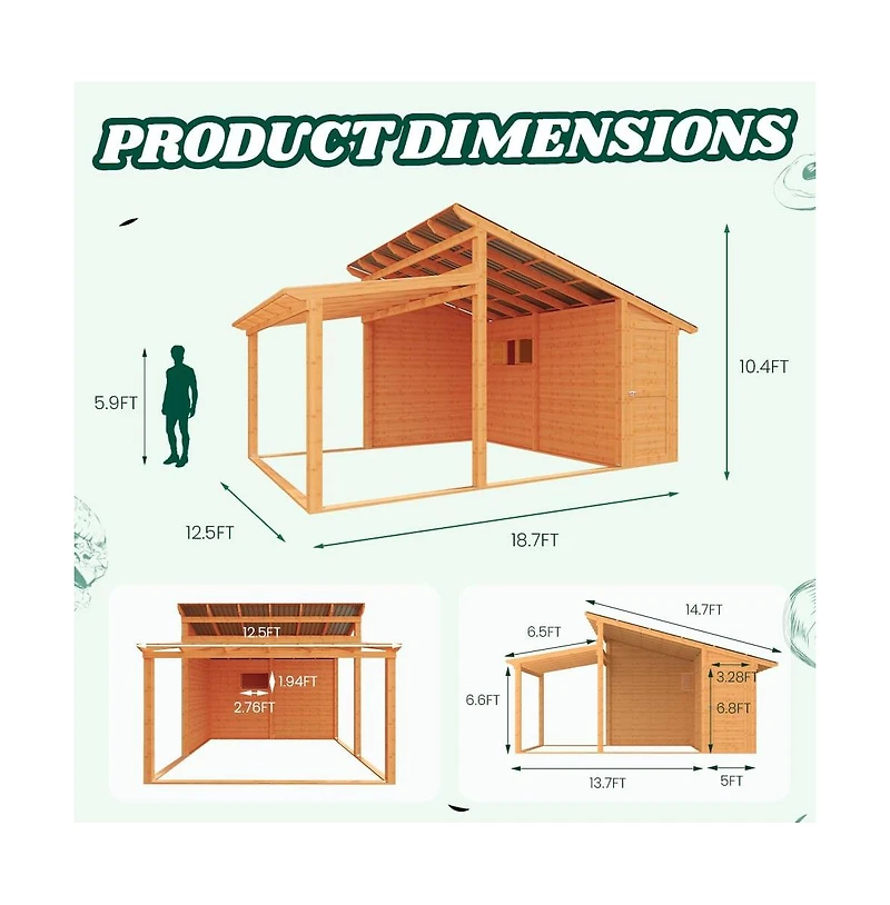 Aecojoy 20' x 12.5' Outdoor Wooden Gazebo with Storage Room