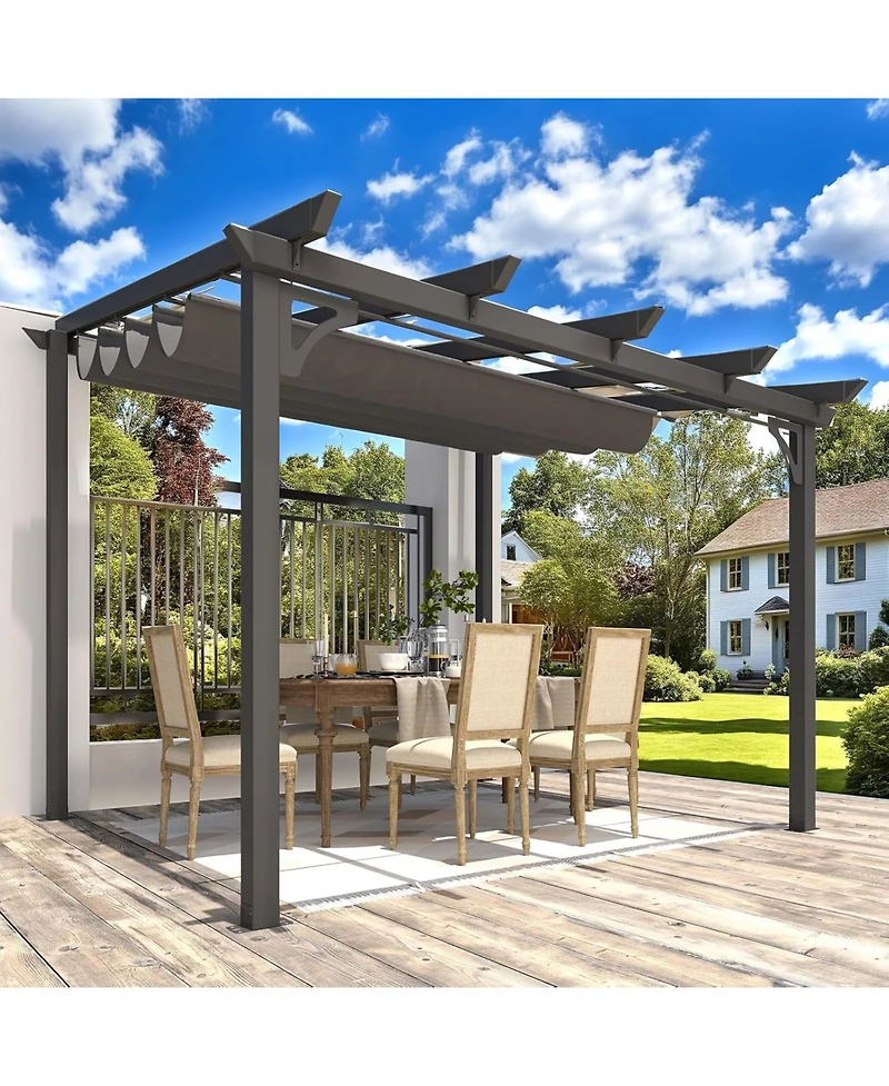 Aecojoy 10' x 8' Gazebo for Patio, Retractable Pergola with Adjustable Sun Shade Canopy Roof