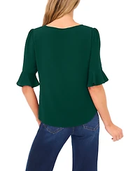 CeCe Women's Split Tie Neck Ruffle Cuff 3/4-Sleeve Top