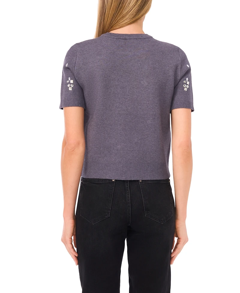 CeCe Women's Embellished Short Sleeves Sweater
