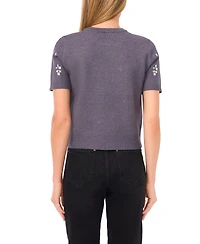 CeCe Women's Embellished Short Sleeves Sweater