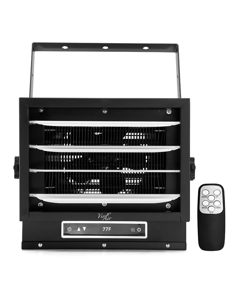 Vie Air 7500W Portable Hard-Wire Installation Garage Heater With Remote and Vertical and Horizontal Air Flow in Black