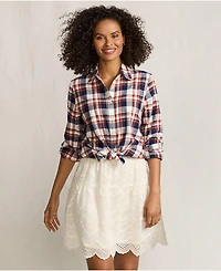 Lands' End Women's Tall Flannel Boyfriend Long Sleeve Shirt