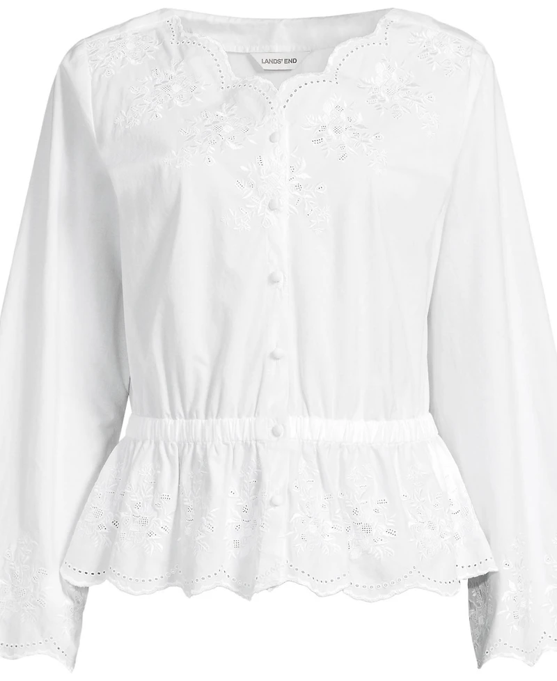 Lands' End Women's Embroidered Poplin Long Sleeve Blouse