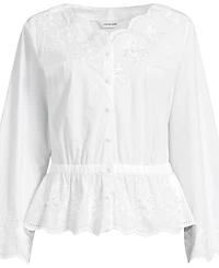 Lands' End Women's Embroidered Poplin Long Sleeve Blouse
