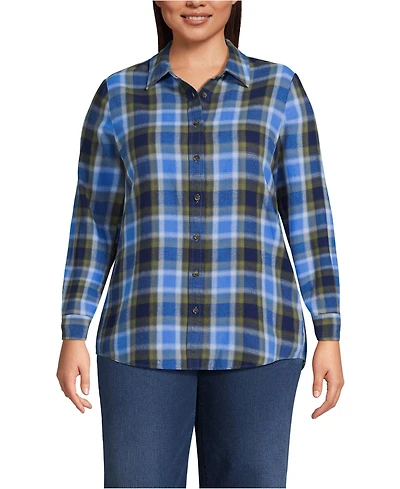 Lands' End Plus Flannel Boyfriend Long Sleeve Shirt